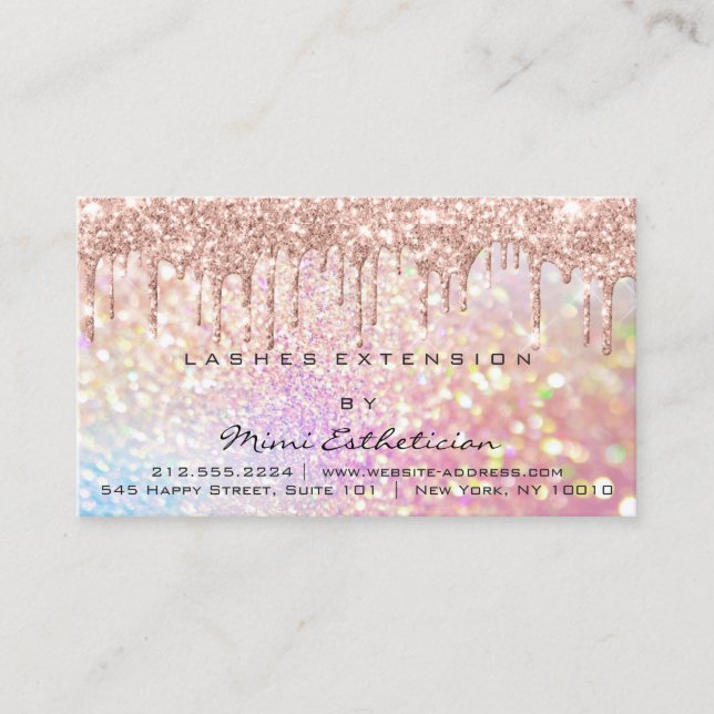 Aftercare Instructions Lash Rose Drips Holographic Business Card (Front)