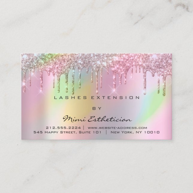 Aftercare Instructions Lash Rose Drips HOLOGRAPHIC Business Card (Front)