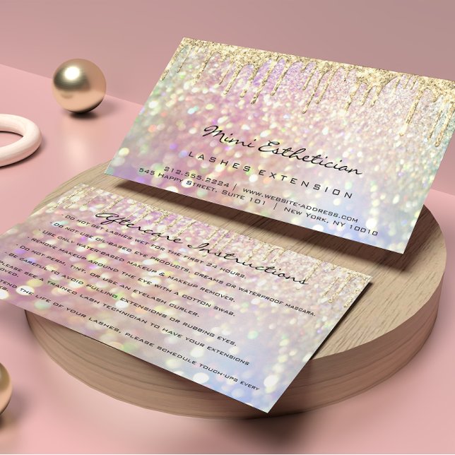Aftercare Instructions Lash Rose Gold Drip Glitter Business Card (Aftercare Instructions Lash Rose Gold Drip Glitter Business Card)