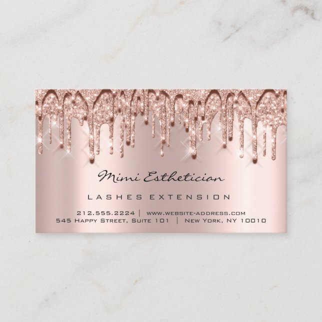 Aftercare Instructions Lash Rose Gold Drips 3D Business Card (Front)