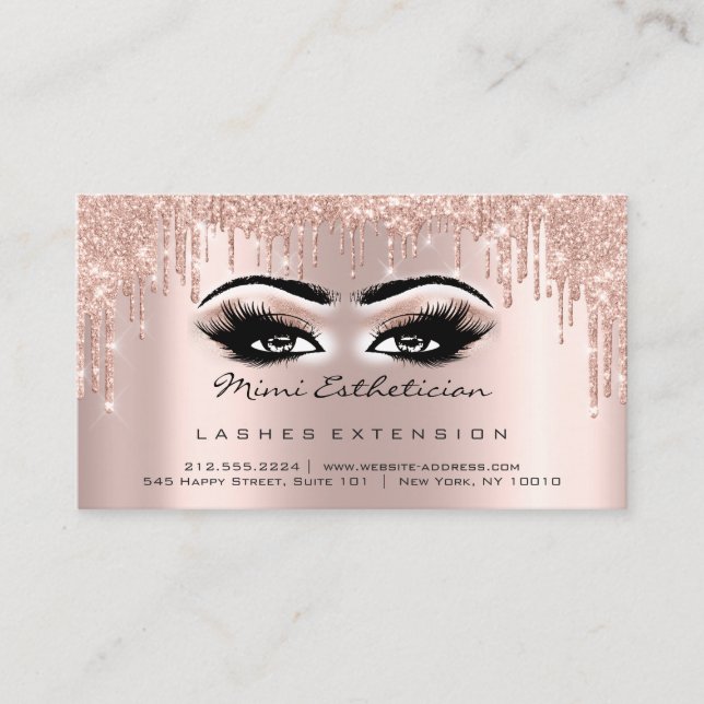 Aftercare Instructions Lash Rose Gold Drips Gloss Business Card (Front)