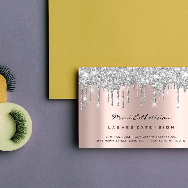 Aftercare Instructions Lash Rose Gold Drips Grey Business Card (Aftercare Instructions Lash Rose Gold Drips Gray Business Card)