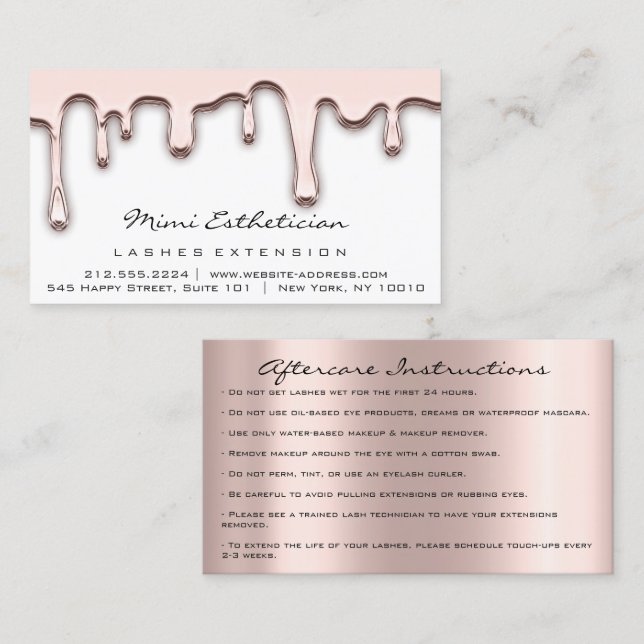 Aftercare Instructions Lash Rose Gold Drips Lux Business Card (Front/Back)