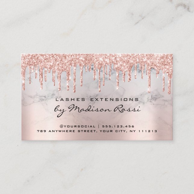 Aftercare Instructions Lash Rose Gold Drips Marble Business Card (Front)