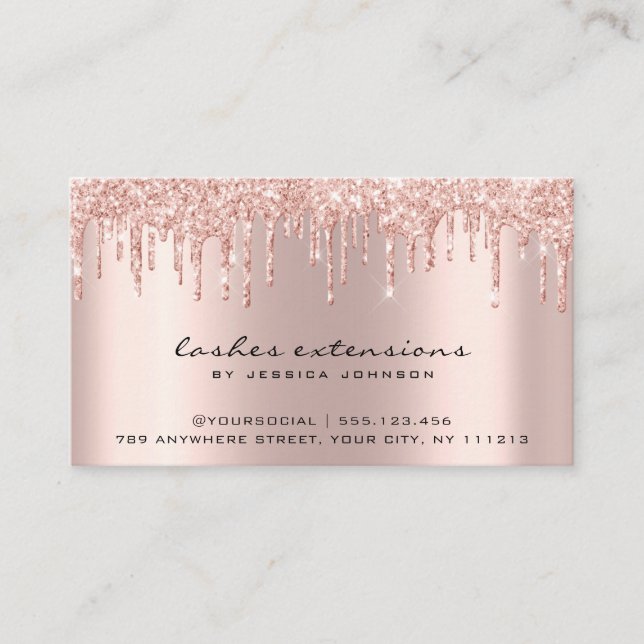 Aftercare Instructions Lash Rose Gold Drips Spark Business Card (Front)