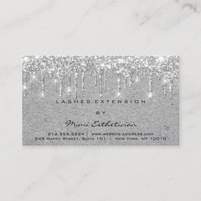 Aftercare Instructions Lash Silver Drip Kraft Grey Business Card (Front)