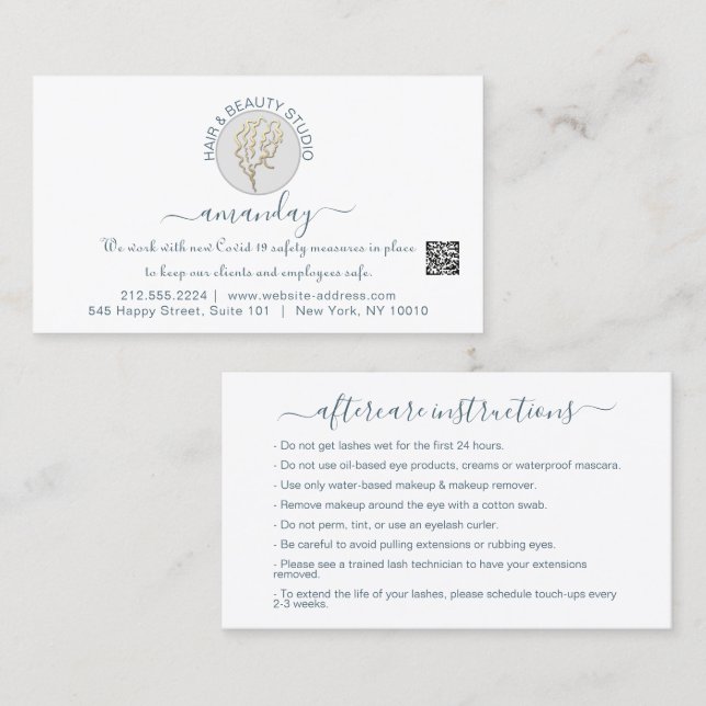 Aftercare Instructions Lash White Logo QR CODE Business Card (Front/Back)