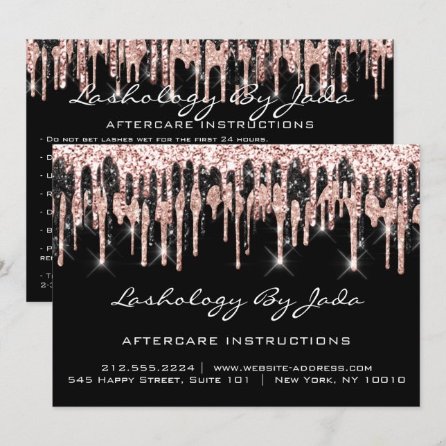 Aftercare Instructions Lashes Back Rose Gold Drips Invitation (Front/Back)