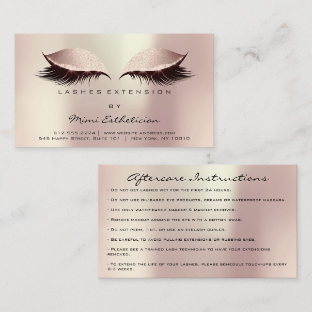 Aftercare Instructions Lashes Blush Rose Gold Business Card (Front/Back)