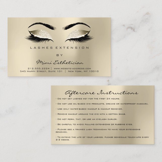 Aftercare Instructions Lashes Champaigne Ivory Business Card (Front/Back)
