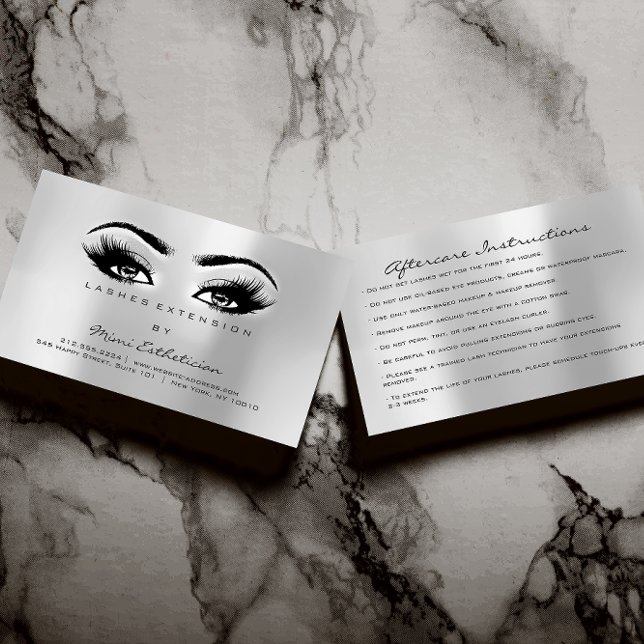 Aftercare Instructions Lashes Extension Grey Business Card (Aftercare Instructions Lashes Extension Gray Business Card)