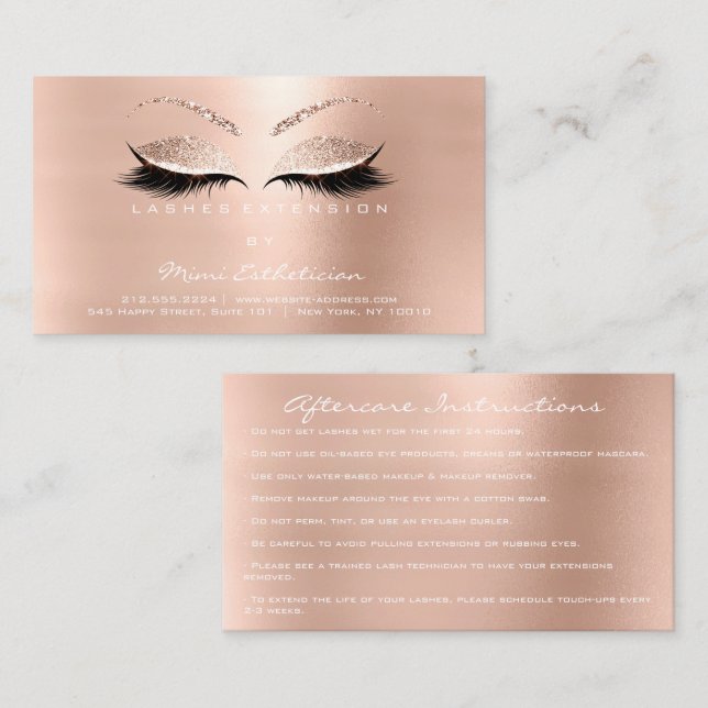 Aftercare Instructions Lashes Extension White Business Card (Front/Back)