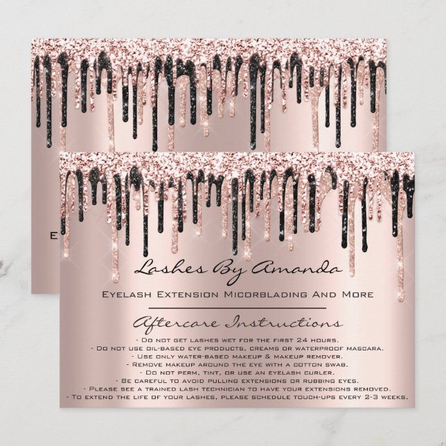 Aftercare Instructions Lashes Rose Drips Makeup Invitation (Front/Back)