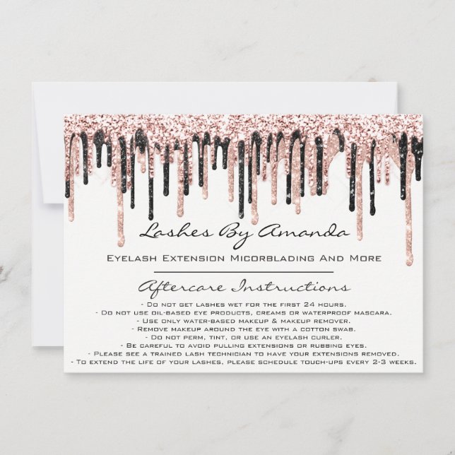 Aftercare Instructions Lashes Rose Drips Makeup Invitation (Front)