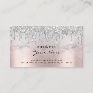 Aftercare Instructions Pink Glitter Drips Silver Business Card