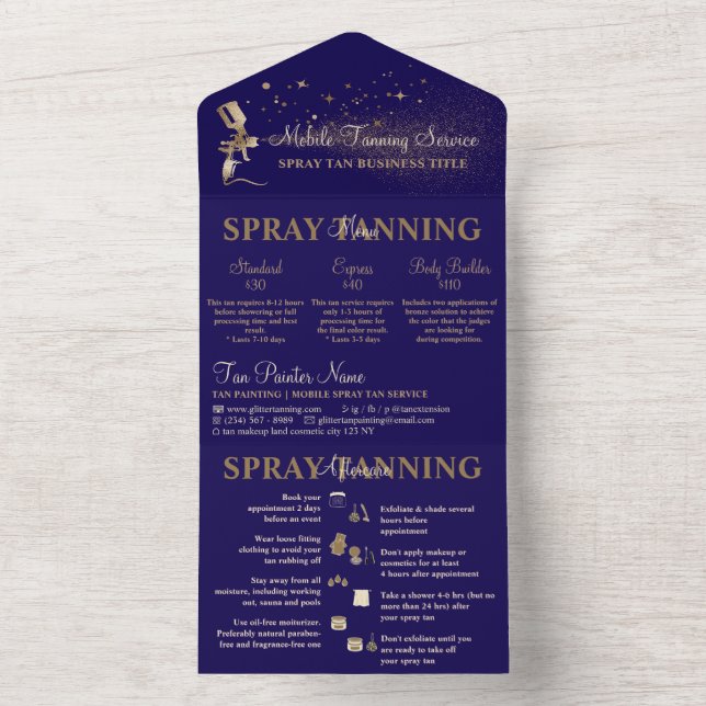 Aftercare Instructions Spray Tan Flyer navy All In One Invitation (Inside)