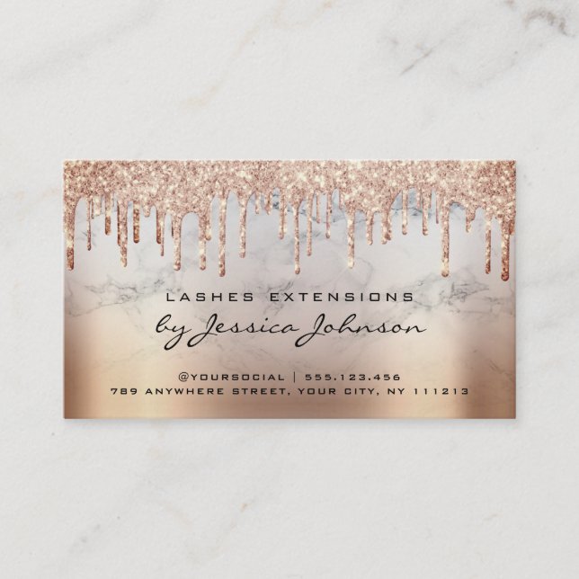 Aftercare Instructions Tan Bronze Glitter Drips Business Card (Front)