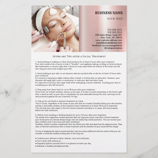 Aftercare Tips after a Facial Treatment Flyer (Front)