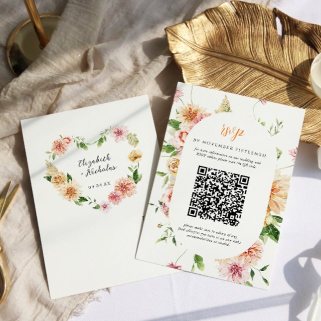 Afterglow Garden Floral Heart QR Code Wedding RSVP Card (Creator Uploaded)