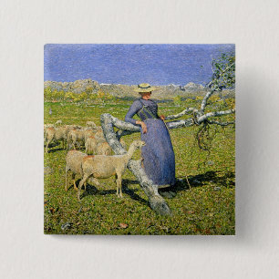 Afternoon in the Alps, 1892 (oil on canvas) 2 Inch Square Button