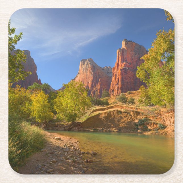 Afternoon In Zion National Park Square Paper Coaster (Front)