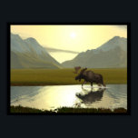 Afternoon Moose Poster<br><div class="desc">Somewhere in the interior of Alaska a moose strides through a pind on a sunny fall afternoon. As the end of the year approaches the light has taken on the typical yellowish tone that makes everything seem a bit brittle. The sun is dropping down between the mountains in the background....</div>