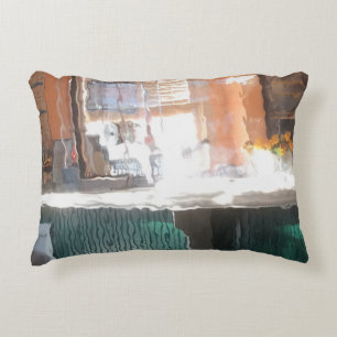 Afternoon sunlight, train station decorative pillow