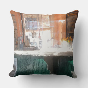Afternoon sunlight, train station throw pillow