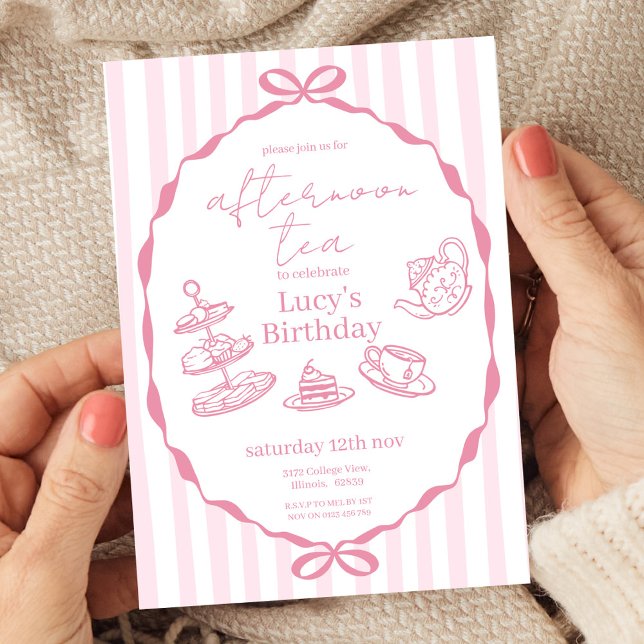 Afternoon Tea Birthday | Pink Tea Party Invitation (Creator Uploaded)
