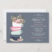 Afternoon Tea Bridal Shower Invitation | Blue Pink