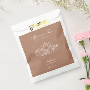 Afternoon Tea Hand-drawn Brown Bridal Shower Favour Bag