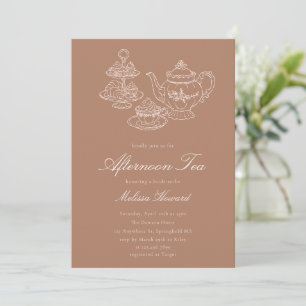 Afternoon Tea Hand-drawn Pink Bridal Shower Invitation