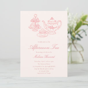 Afternoon Tea Hand-drawn Pink Bridal Shower Invitation