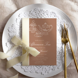Afternoon Tea Hand-drawn Pink Bridal Shower Invitation