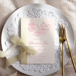 Afternoon Tea Hand-drawn Pink Bridal Shower Invitation