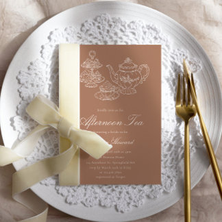 Afternoon Tea Hand-drawn Pink Bridal Shower Invitation