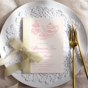 Afternoon Tea Hand-drawn Pink Bridal Shower Invitation