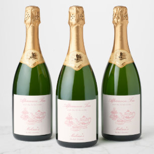 Afternoon Tea Hand-drawn Pink Bridal Shower Sparkling Wine Label