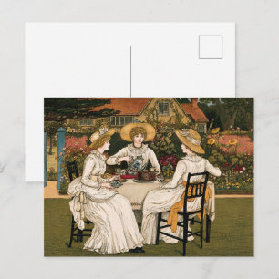 Afternoon Tea in Garden, Tea,Cake,& Friendship Art Postcard