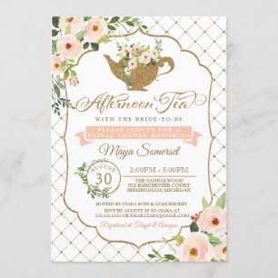 Afternoon Tea Luxury Blush Floral Bridal Shower Invitation