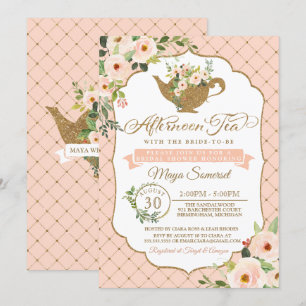 Afternoon Tea Luxury Blush Floral Bridal Shower Invitation