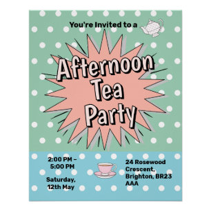 Afternoon tea party fifties style retro vibes poster
