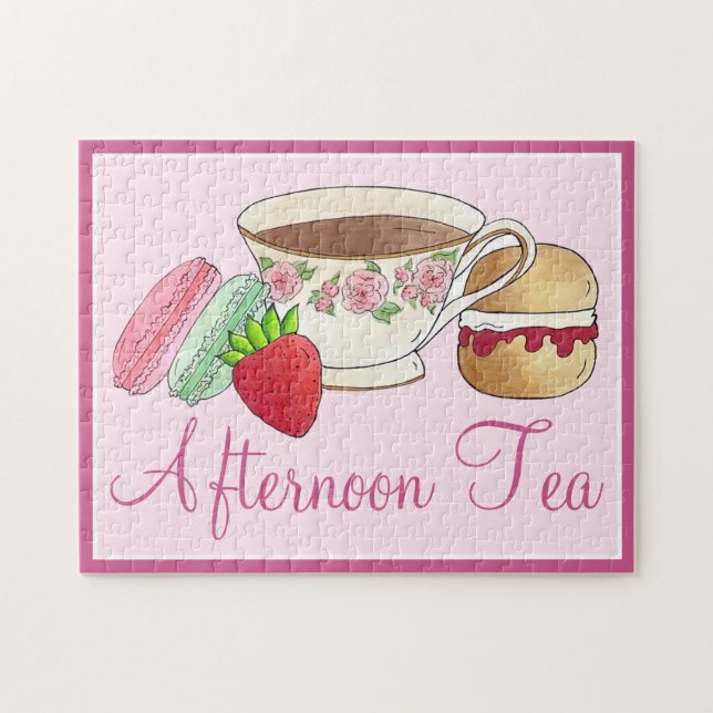 Afternoon Tea Party Macarons Teacup Cream Scone Jigsaw Puzzle (Horizontal)