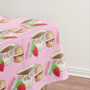 Afternoon Tea Party Macarons Teacup Scone Berry Tablecloth