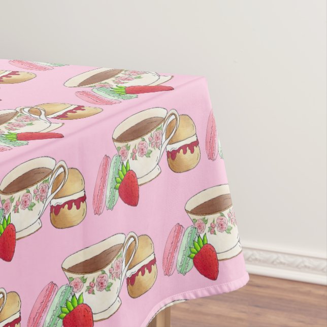 Afternoon Tea Party Macarons Teacup Scone Berry Tablecloth (In Situ)