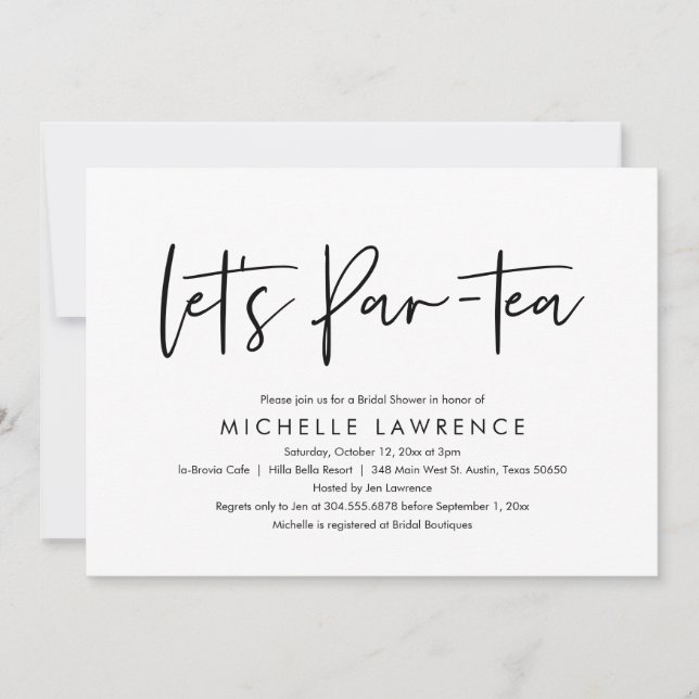 Afternoon Tea Party, Modern Casual Bridal Shower Invitation (Front)