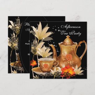 Afternoon Tea Party Vintage black gold Teapot Invitation
