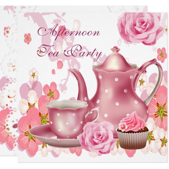 Afternoon Tea Party Vintage Pink Rose Teapot Invitation Zazzle Ca