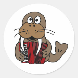 AG- Funny Walrus Playing Accordion Cartoon Classic Round Sticker