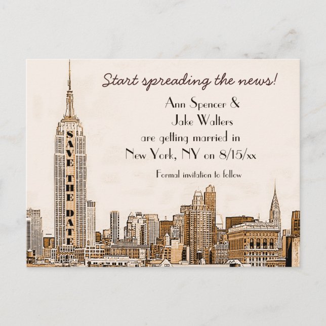 AG - NYC Skyline Etched 01 Save the Date Announcement Postcard (Front)